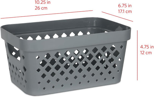 Glad Plastic Baskets for Organizing, Set of 6 Nesting Shelf Bins with Handles, 1 Gallon, Grey