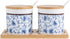 123Arts Ceramic Sugar Bowl, Retro Blue and White Storage Jar with Wooden Lid and Spoon