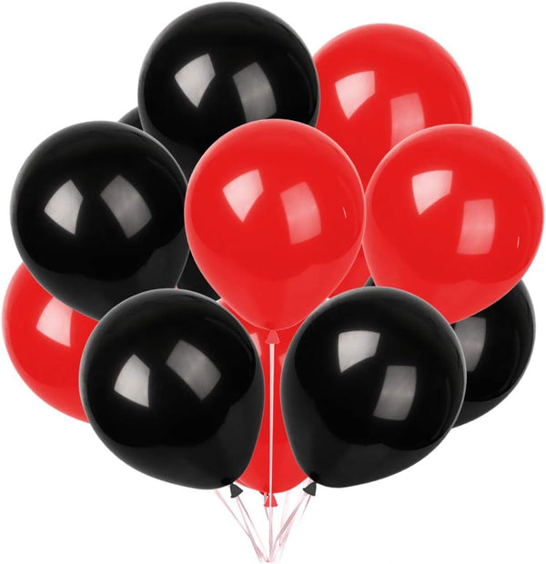 Red Black Balloons - 100 pcs 12 inch Latex Balloons for Birthday Party Decoration