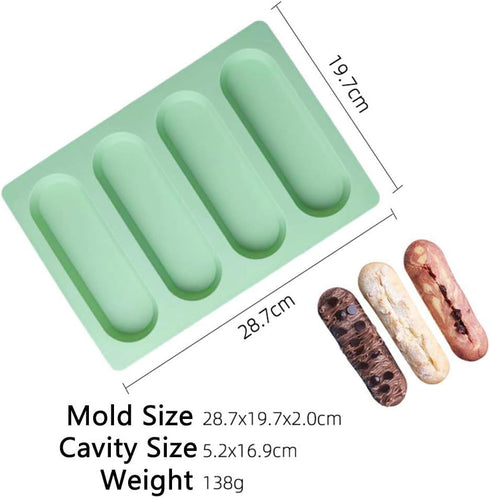 2 Pcs Eclair Mold Silicone Hot Dog Bun Molds Granola Bar Mold Nonstick & Heat proof Baking Pan Bread Mold for Homemade Hotdog Bun Rolls by QELEG