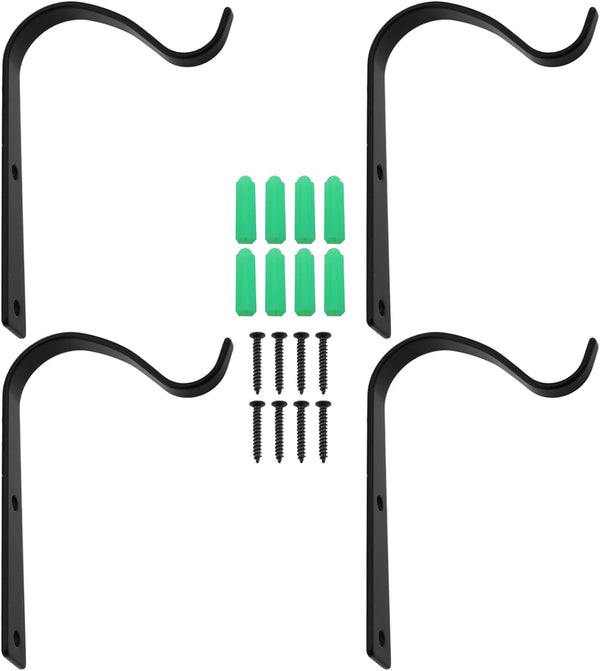 Iron Wall Hook 4PCS - Black Rustic Heavy-Duty Metal Hooks with Screws for Lanterns, Coats, and Plant Hangers