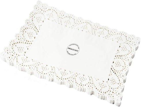 Lace Doilies Paper Rectangular - 100 Pieces, White Square Lace Paper Placemats for Tables, Cake, Baking, Wedding