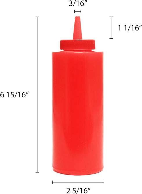 TrueCraftware 12 oz Set 12- - Red Squeeze Condiment Dispensing Bottles of Plastic Squeeze Bottle For Sauces Spreads