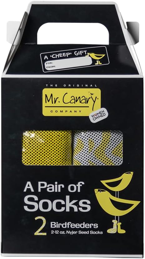 Yellow Finch Sock Feeders - Pair of Socks, 2pk, Seed-Filled All-Season Feeders, 24oz Total