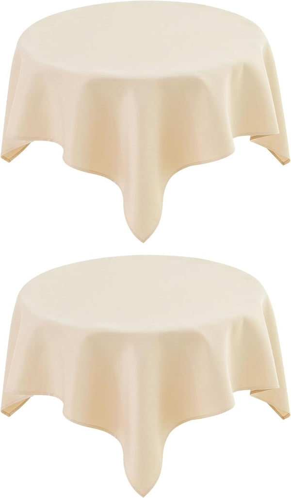 2 Pack Small Square Table Cloth 36X36 Inch Beige Washable Fabric Tablecloth
