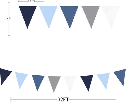 32Ft Deep Blue Royal Triangle Flag Pennant Bunting Fabric Garland for Nautical Pirate, Wedding, Birthday, Baby Shower
