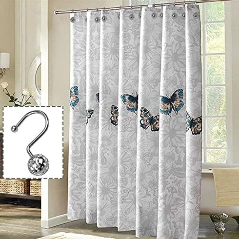 12Pcs Luxury Quality Hollow Ball Shower Curtain Hooks, Rustproof Stainless Steel Rings for Bathroom Rod (Chrome)