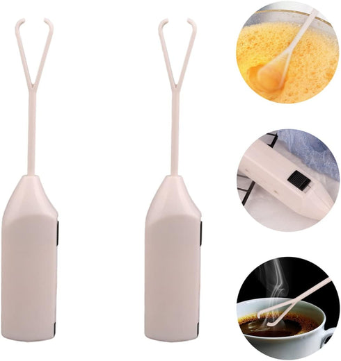 2pcs Electric Hand Held Egg Mixer, Mini Blenders, Hand Crank, White Plastic, Cake Frother
