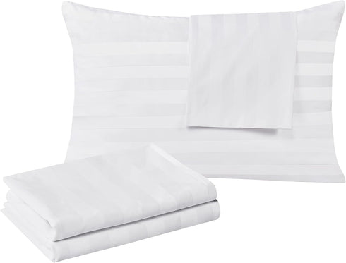 100% Egyptian Cotton King Pillow Protectors, Set of 2, 400 Thread Count, Stripe-White, Zippered Style