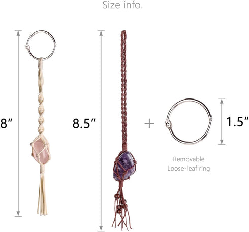 Dahey Macrame Crystal Car Charms - Handmade Crystal Rear View Mirror Ornament, Set of 2