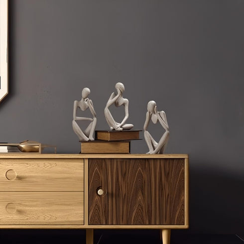 Set 3 Thinker Statues Home Decor, of Pcs Grey Resin Trendy Abstract Art Sculpture Collectible Figurines Home Office