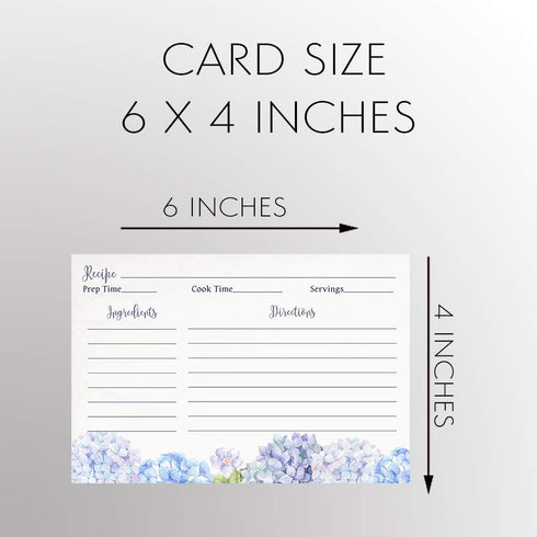 Recipe Cards 4x6 Double Sided Flowers Blue Wildflower Hydrangeas, Wedding Keepsake Gift (50 Count)