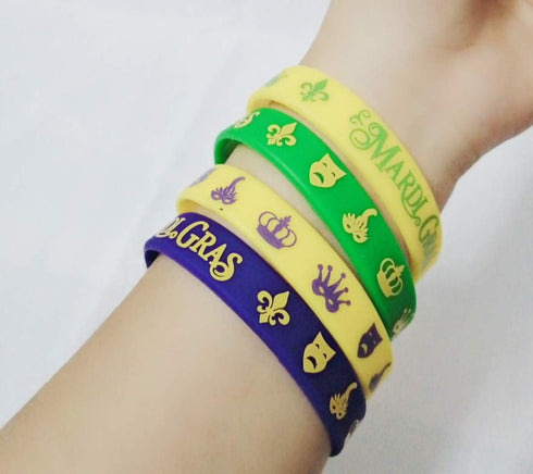 48 Pack Mardi Gras Party Favors, Rubber Bracelets, Carnival Birthday Party Supplies, Goodie Bag Stuffers
