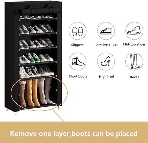 7 Closet Calmootey Tier Shoe Rack Organizer,Portable Shoe Shelf with Nonwoven Fabric Cover