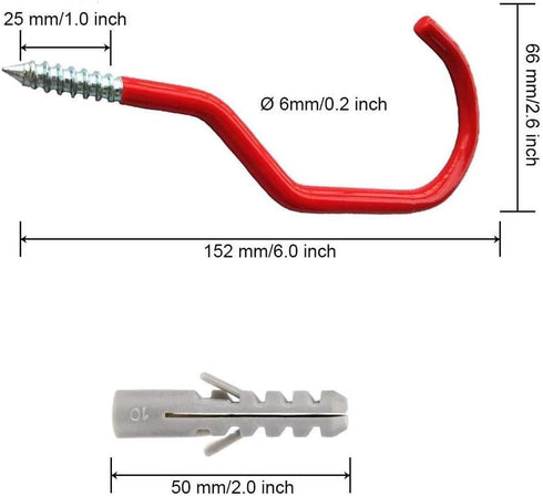 Bike Hooks Heavy Duty Bicycle Storage Hooks Set of 6, Screw-in Utility Storage Hangers for Wall Mount/Ceiling