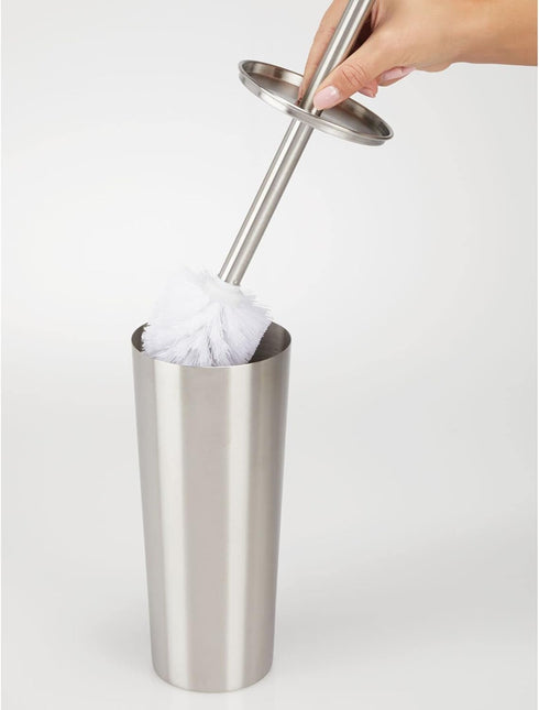 Set mDesign Slim Metal Toilet Brush - Modern Freestanding Holder for Bathroom - Practical With Rust-Resistant Finish