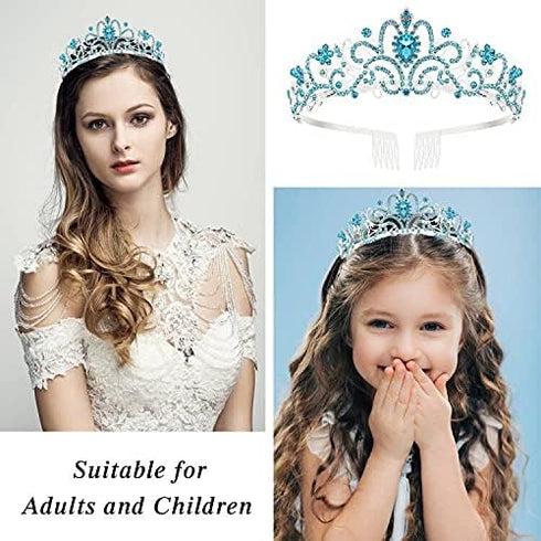 Birthday Crowns for Women, Blue Rhinestone Tiara with Sash, Birthday Queen Crown and Sash for Women