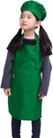 Kids Apron and Chef Hat Set - Adjustable Bib Apron with 2 Pockets for Boys Girls Kitchen Cooking (6-12 Year, Green)