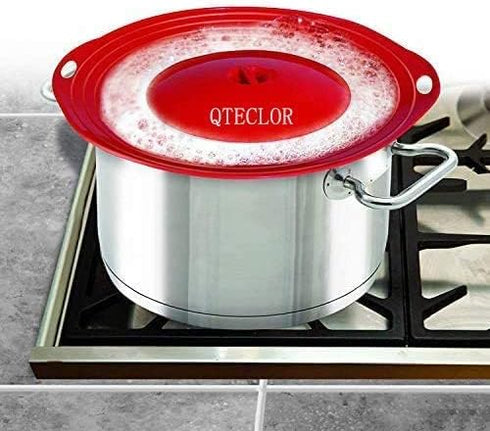Silicone Boil Over Spill Stopper Lid - FDA Food Grade, BPA-free Instant Pot Cover Fits Openings 6" to 10" (Red)