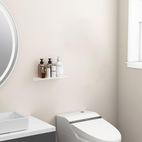 Danpoo White Metal Floating Shelf for Wall Storage, 12” Small Display Shelf for Living Room/Bathroom/Kitchen/Bedroom