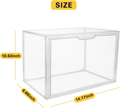 Clear Stackable Plastic Storage Bins with Magnetic Lid - Dustproof Display Cases for Books, Cosmetics, Collectibles