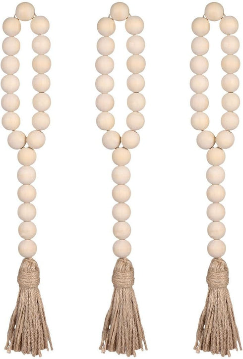 Garneck Wood Bead Garland, Rustic Country Decor Prayer Beads for Home Door Knob Christmas Decoration