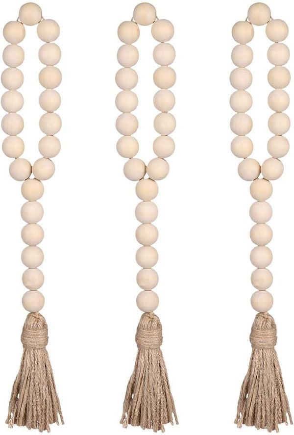 Garneck Wood Bead Garland, Rustic Country Decor Prayer Beads for Home Door Knob Christmas Decoration