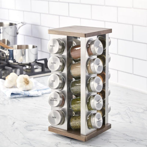 20 Countertop 5 Kamenstein Jar Vintage Spice Rack with Spices Included, Revolving Spice Organizer with Glass Jars