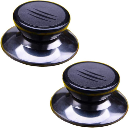 2 Sets Universal Pot Lid Cover Knob Handle, Replacement Pot Grip Knob Cap 2.7" Stainless Steel Base - Black+Silver