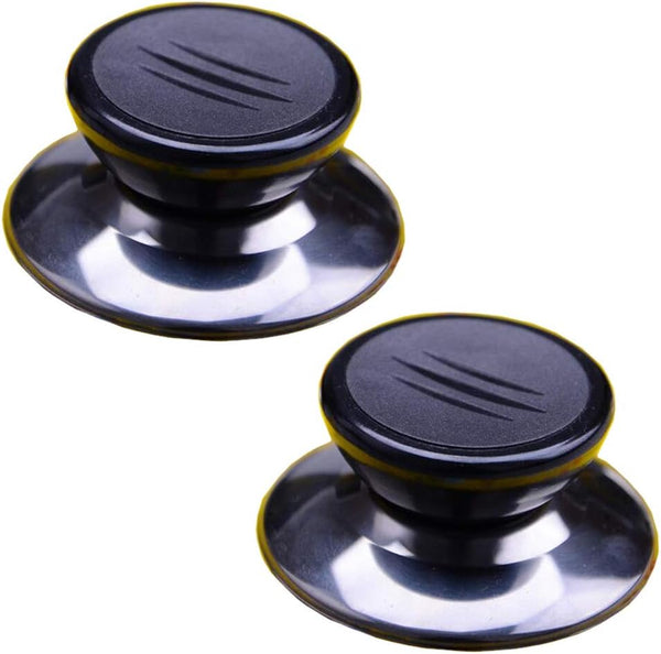 2 Sets Universal Pot Lid Cover Knob Handle, Replacement Pot Grip Knob Cap 2.7" Stainless Steel Base - Black+Silver