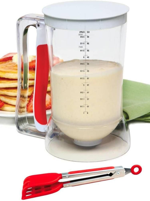 Waffles Batter Dispenser & Waffle Tongs Combo Set, Perfectly Fluffy Waffles, Batter Measuring Separator for Pancakes