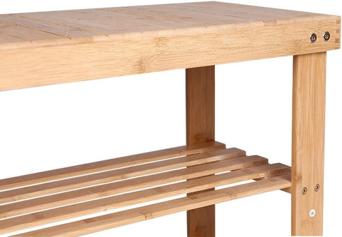 3 KKTONER Bamboo Shoe Rack Bench Tier Entryway Seat Shoe Organizer Storage Shelf Natural Color