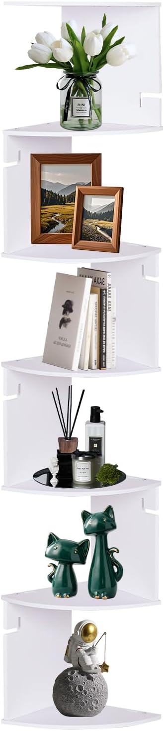7 ShellKingdom Corner Shelf Wall Mount, Tier Corner Bookshelf, Floating Display Shelves for Home, Living Room, Bedroom