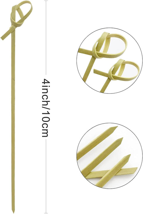 BLUE TOP Bamboo Cocktail Picks, 200 PCS 4 Inch Skewers with Looped Knot for Appetizers, Drinks, Barbecue Snacks