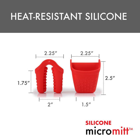 Dexas Micromitt Silicone Oven Mitts - Heat Resistant to 450°F, Set of 2, Non-Slip Grip, Red