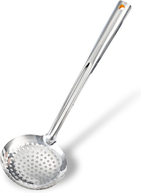 TENTA KITCHEN Stainless Steel Skimmer/Slotted Spoon/Strainer Ladle Dia 16CM with Heat Resistant ABS Handle