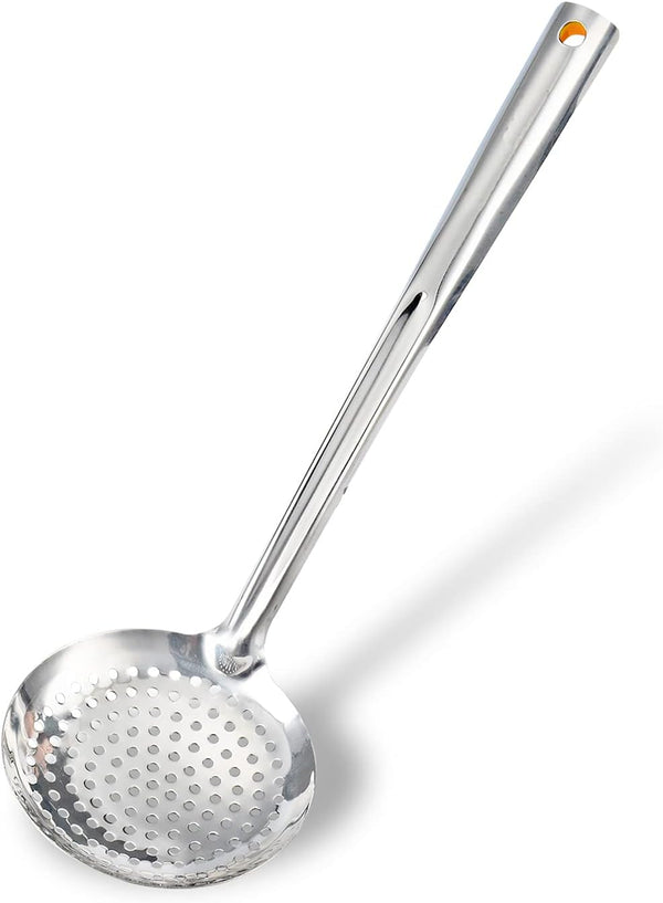 TENTA KITCHEN Stainless Steel Skimmer/Slotted Spoon/Strainer Ladle Dia 16CM with Heat Resistant ABS Handle