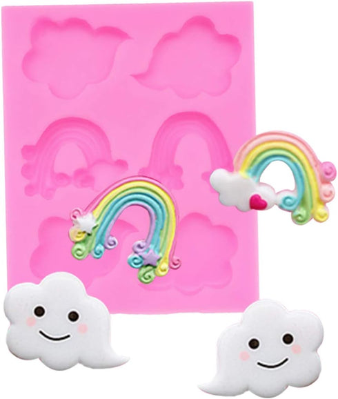 Fewo Rainbow and Cloud Fondant Molds, Silicone Gum Paste Polymer Clay Resin Sugar Craft Mould (Set of 2)