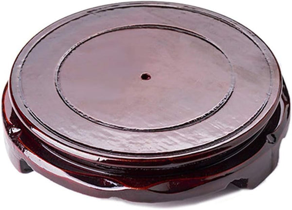 GOLDY&WENDY Brown Wood Oriental Style Round Veneer Base for Vase Lamp Teapot - Non-Rotatable Stable Home Decoration