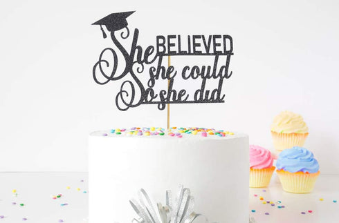Graduation 2025 Cake Topper, She Did It Cake Sign, Congrats Grad Party Decorations in Black