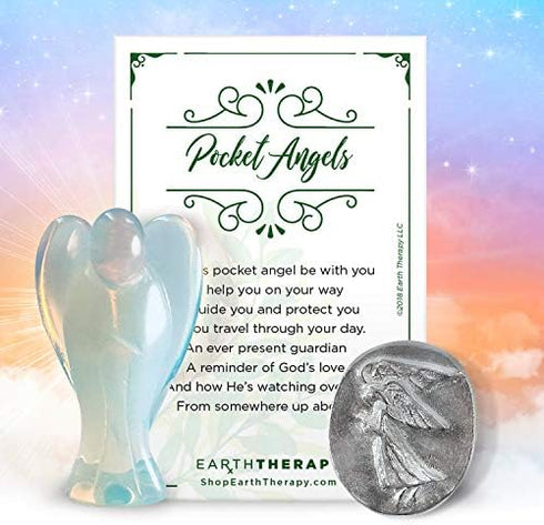 Pocket Guardian Angel Healing Pack, Includes Opalite Angel Figurine, Angel Token Coin, Serenity Prayer Card