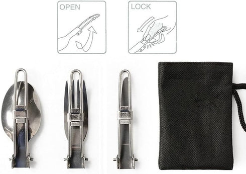 Portable 3 in 1 Folding Spoon Fork Knife Set - Stainless Steel Dinner Flatware for Camping Picnic Travel Hiking