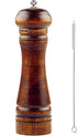8 Inch Wooden Pepper Mill or Salt Mill with Cleaning Brush - Adjustable Ceramic Rotor, Refillable Oak Wood Grinder for