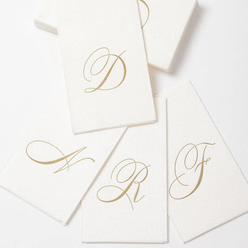 Caspari Pack of 24 White Pearl & Gold Paper Linen Guest Towel Napkins, Letter H