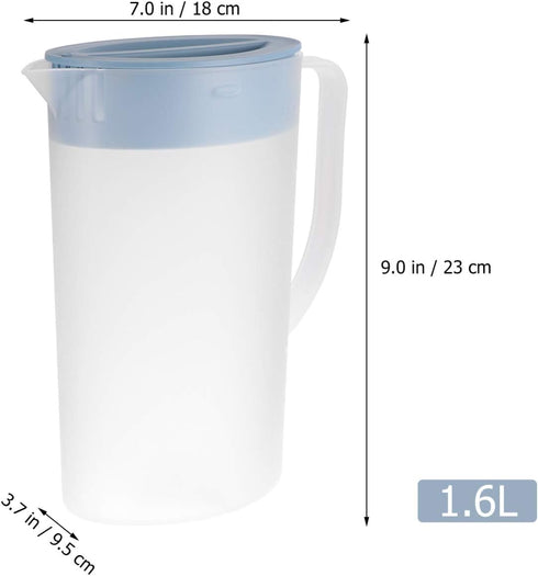 Housoutil Juice Pitcher Carafes 1.6 Litre Plastic Pitcher with Lid, Plastic Drink Pitcher Tea Pitcher, Water Jug for Cold Lemonade Juice Beverage Jar Ice Tea Kettle- Blue Lemonade Pitcher by Housoutil