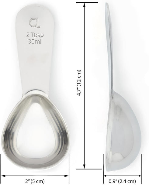 Apace Living Coffee Scoop Set of 2 - 2 Tablespoon (2 Tbsp / 1/8 Cup / 1 oz) - Best Stainless Steel Measuring Spoons