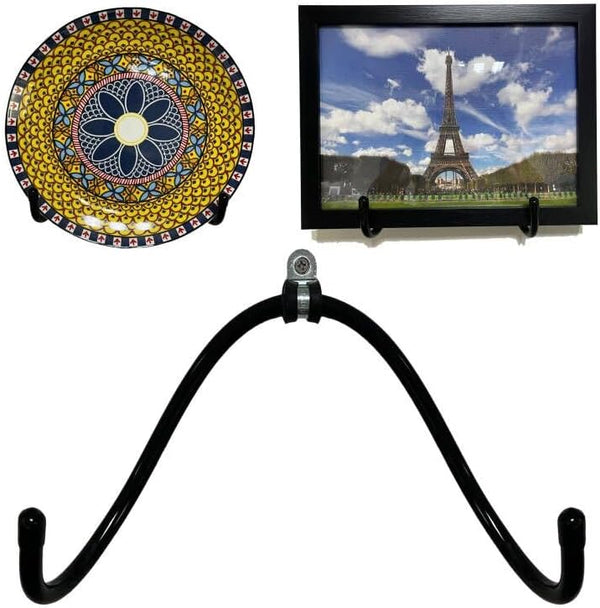 Wall Mount Metal Display Stand, Black Easel for Photos, Decorative Plates, Tablets, and Art with Anchors and Screws