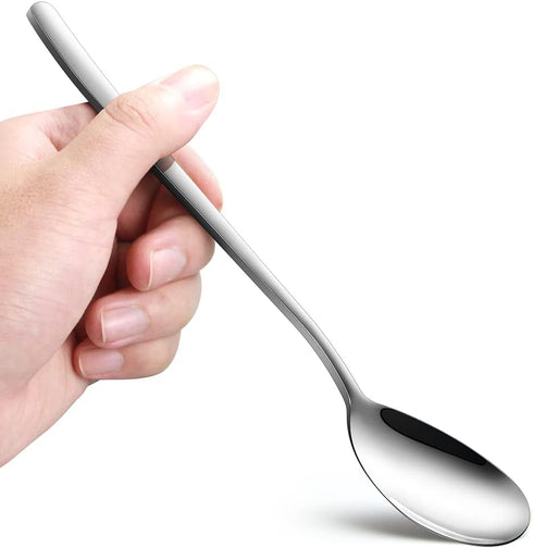 Set of 6 Korean Soup Spoons, Stainless Steel with Long Handles, 8 Inch Flatware for Home or Restaurant