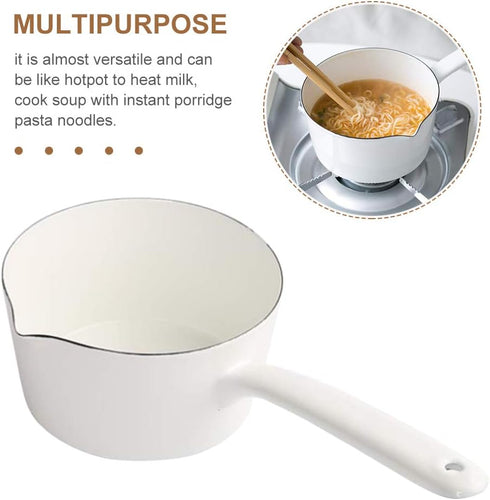 CALIDAKA 1.2L Enamel Milk Pan, Mini Butter Warmer with Pour Spout, Nonstick Enamel Saucepan for Induction Stoves
