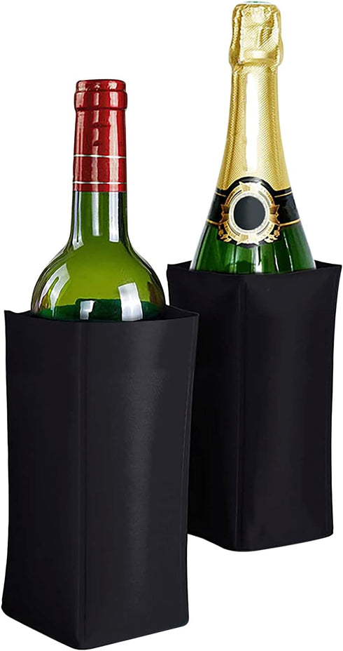 Wine Bottle Chiller, Cooling Gel Sleeve Wrap for Outdoor, Travel, Parties, Black, Pack of 2